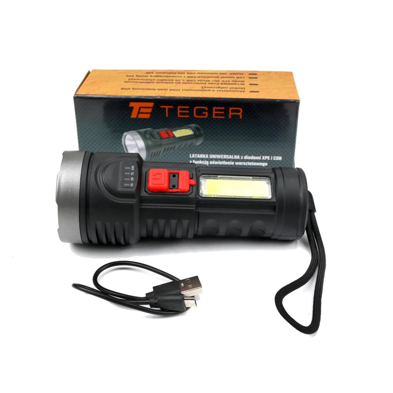 Latarka uniwersalna obudowa z ABS diody LED XPE COB 250 lm z funkcją warsztatową ładowana USB Teger-347471134