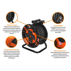 Przedłużacz bębnowy, warsztatowy PROFESSIONAL, 3X2,5mm, IP44, H05RR-F, cert. CE / 30M, Teger-347905902
