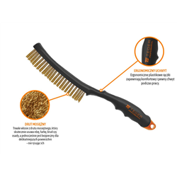 Szczotka druciana do rdzy PROFESSIONAL , drut mosiężny / 3 rzędowa, z plastikową rączką, Teger-347908359