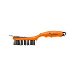 Szczotka druciana do rdzy PROFESSIONAL , drut stalowy czarny  / 4 rzędowa, ze skrobakiem, z plastikową rączką, Teger-347908367