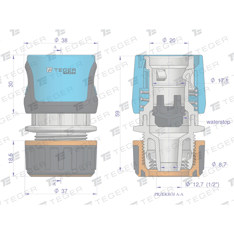Szybkozłączka 1/2"  - z waterstop / TEGER-347466765