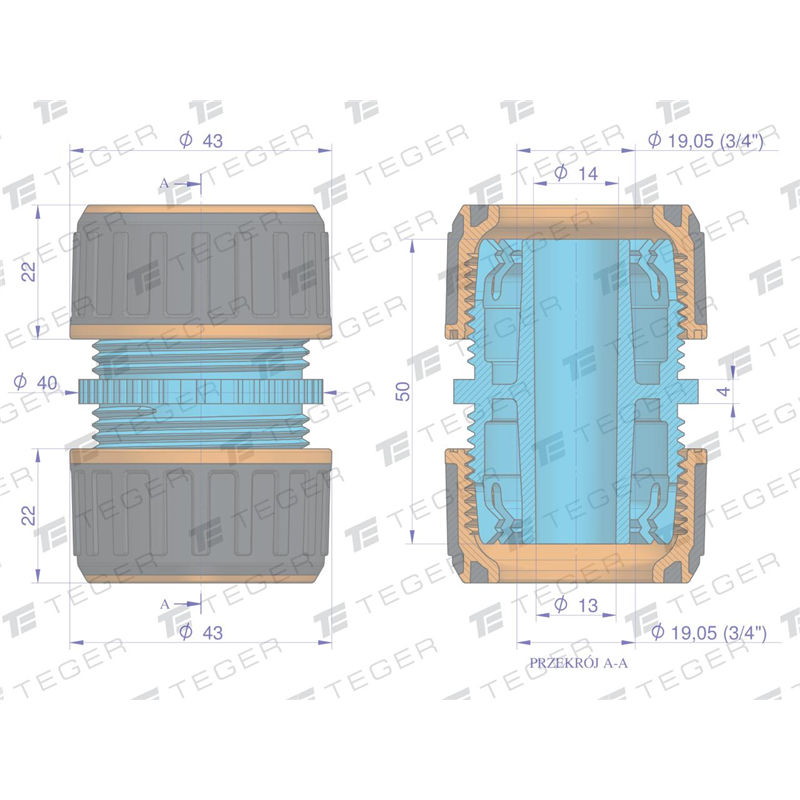 Łącznik węża 3/4" / TEGER-347466780