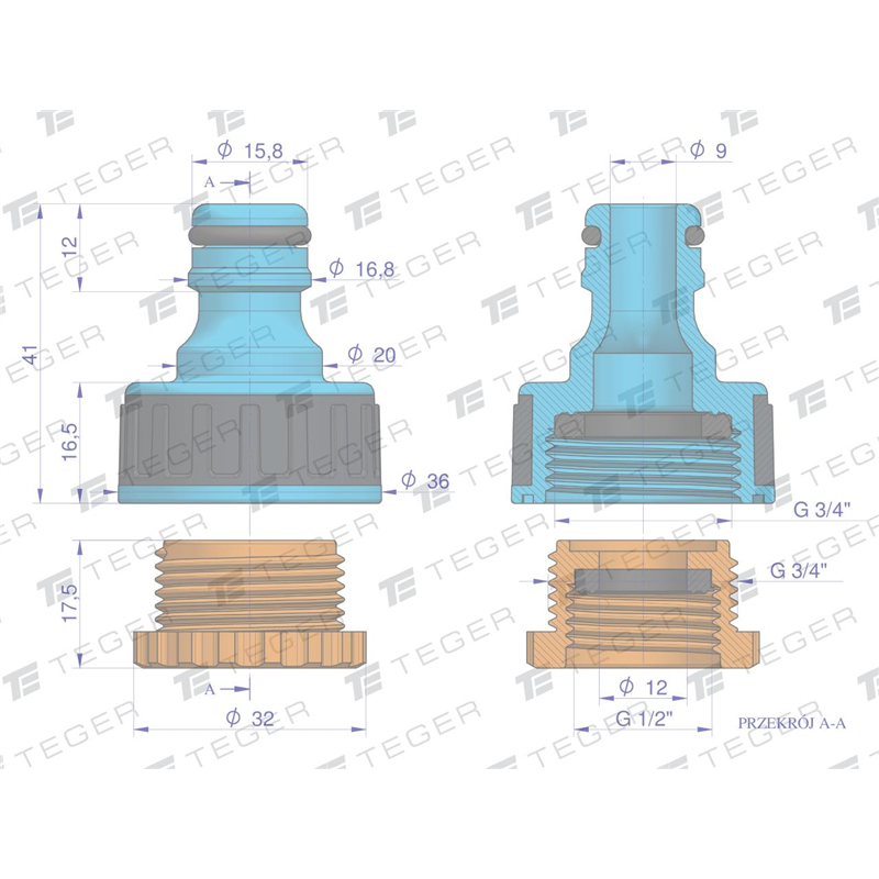 Przyłącze do kranu 1/2" & 3/4" / TEGER-347466790