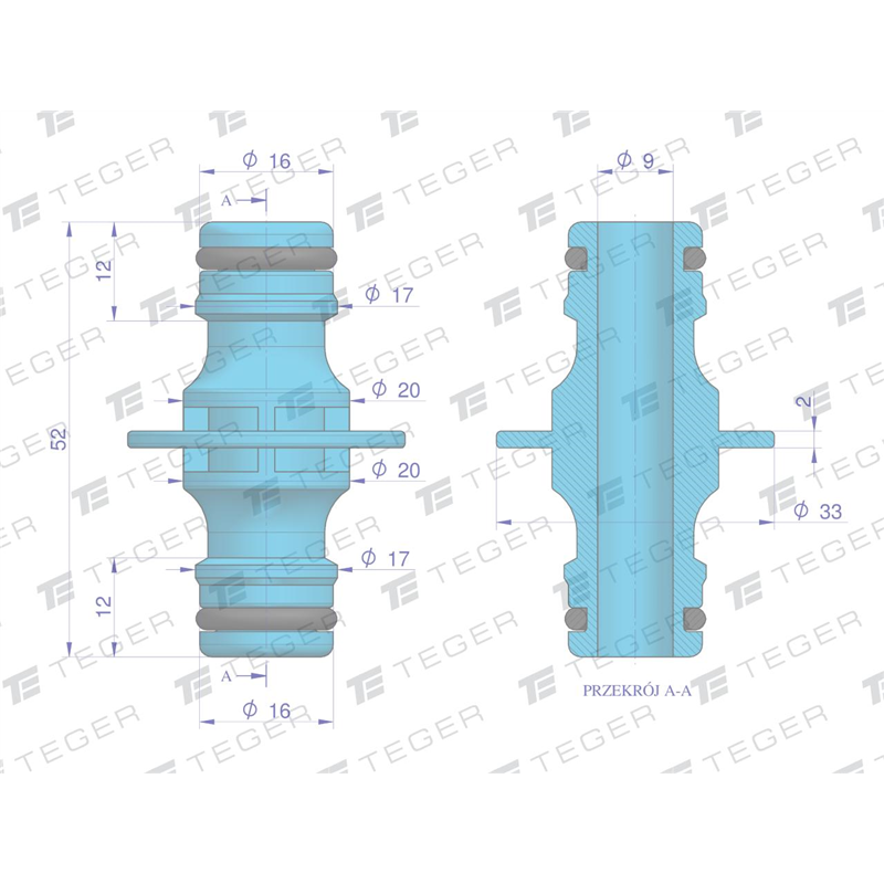 Złączka do węża - 2-drożna / TEGER-347466812
