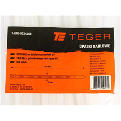 Opaski kablowe, opaska kablowa, opaski zaciskowe, tyrytytki, trytytki, 9.0 x 400mm 100 szt w worku transparentne odporne na UV, 
