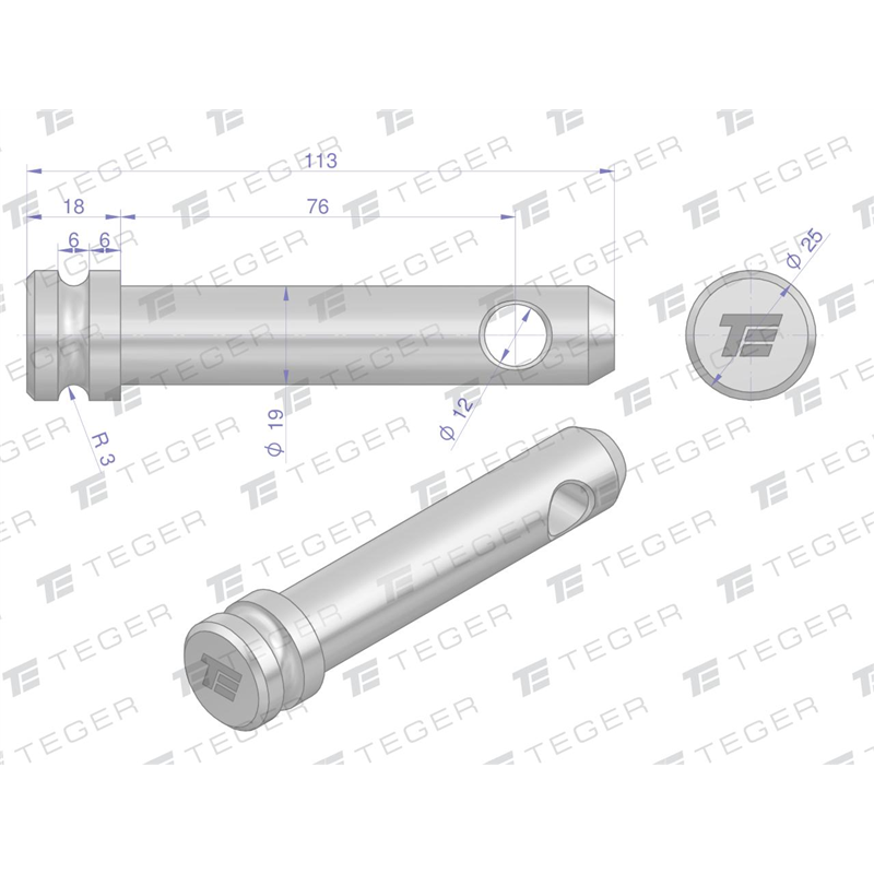 Sworzeń łącznika górnego 19x76x113 TEGER-347475111