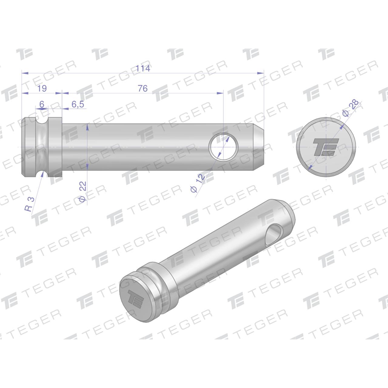 Sworzeń łącznika górnego 22x76x114 TEGER-347903502