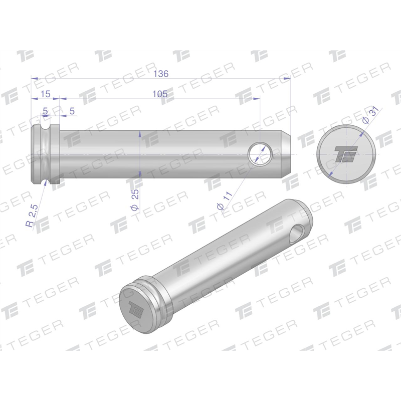 Sworzeń łącznika górnego 25x105x136 TEGER-347903484