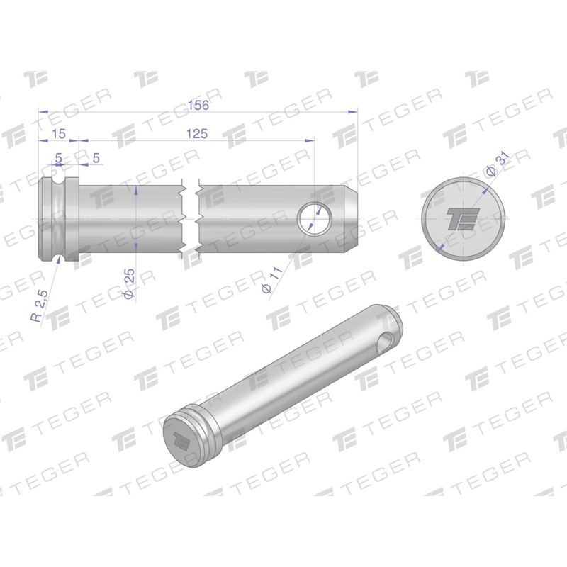 Sworzeń łącznika górnego 25x125x156 TEGER-347475126