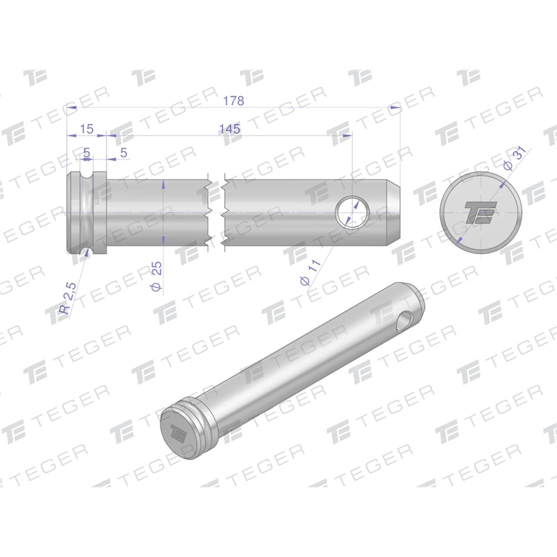 Sworzeń łącznika górnego 25x145x178 TEGER-347475132