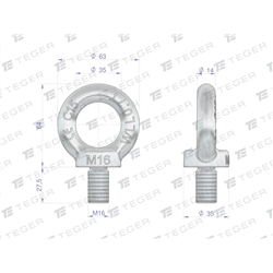 Śruba oczkowa, śruba z oczkiem M16 TEGER, (sprzedawane po 5)-347770457
