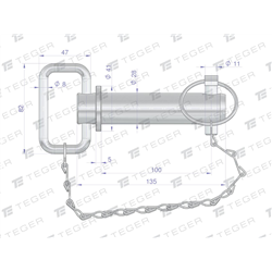 Sworzeń zaczepu z zawleczką i łańcuchem 28x100x127 TEGER-347903551