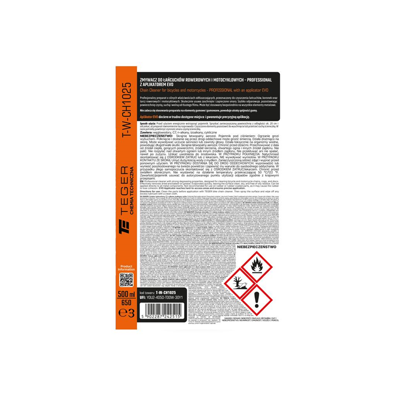 Zmywacz do łańcuchów rowerowych i motocyklowych PROFESSIONAL z aplikatorem EVO, 500ml, Teger-347912497