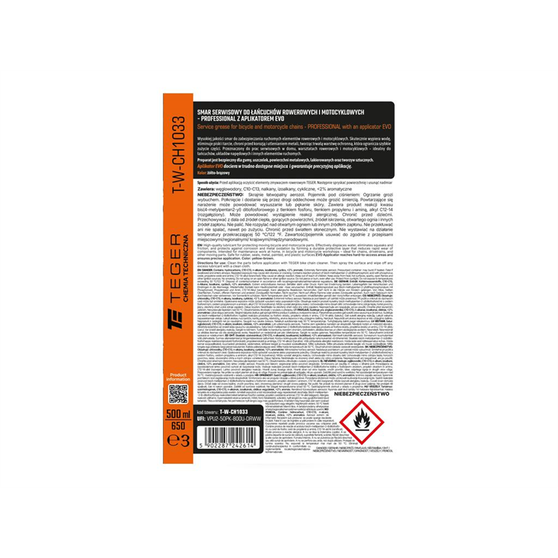 Smar serwisowy do łańcuchów rowerowych i motocyklowych PROFESSIONAL z aplikatorem EVO, 500ml, Teger-347912563