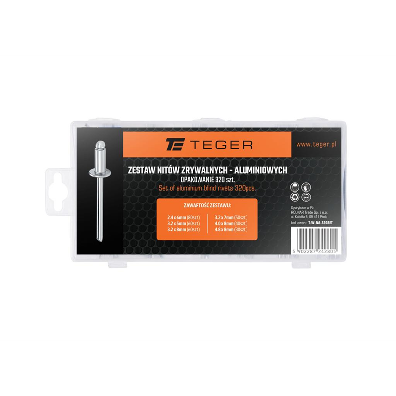 Zestaw nitów zrywalnych, aluminiowych / 320 szt., Teger-347905151
