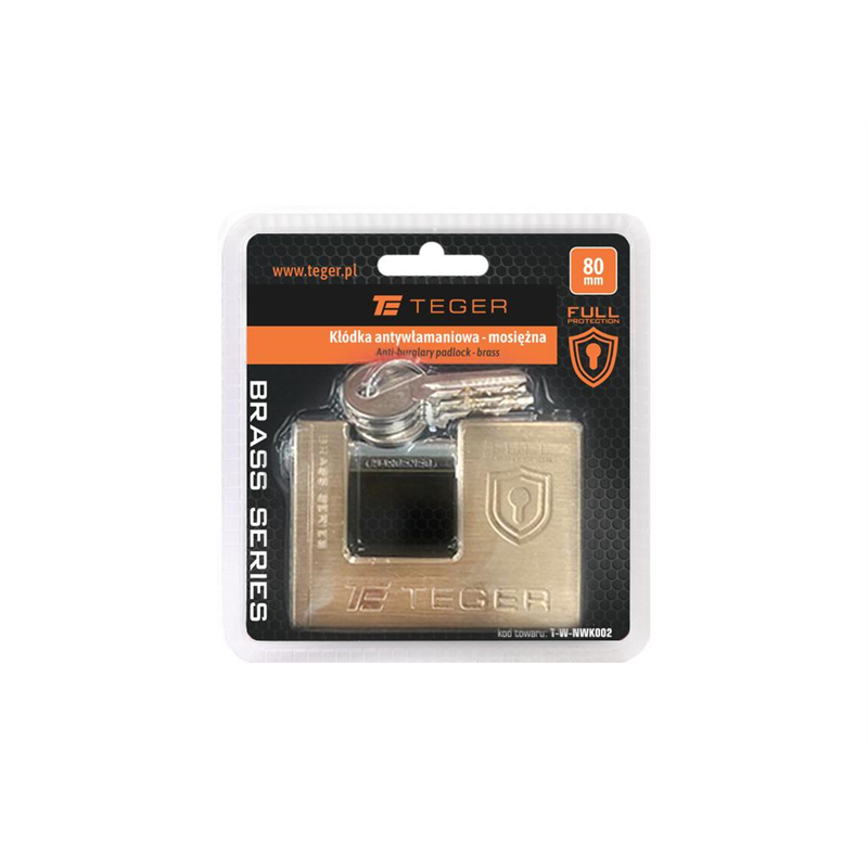 Kłódka antywłamaniowa - mosiężna / trzpieniowa 80mm - 3 klucze / TEGER-347475717