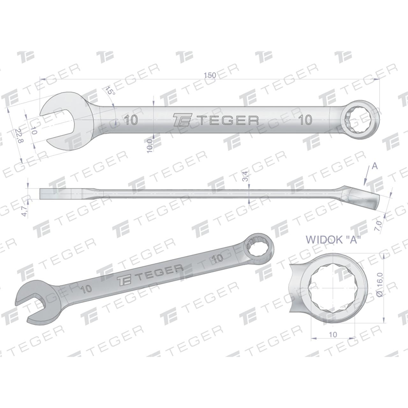 Klucz płasko-oczkowy 10 mm / TEGER-347466252