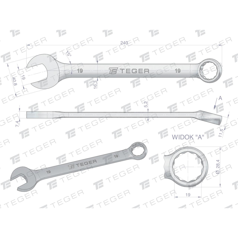 Klucz płasko-oczkowy 19 mm / TEGER-347466279