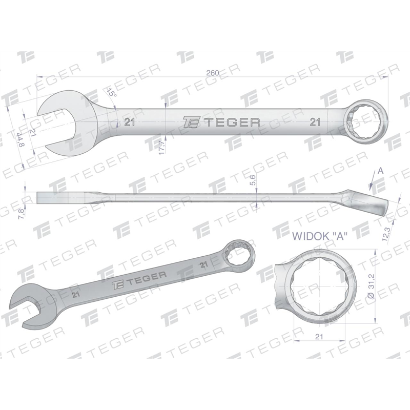 Klucz płasko-oczkowy 21 mm / TEGER-347466285