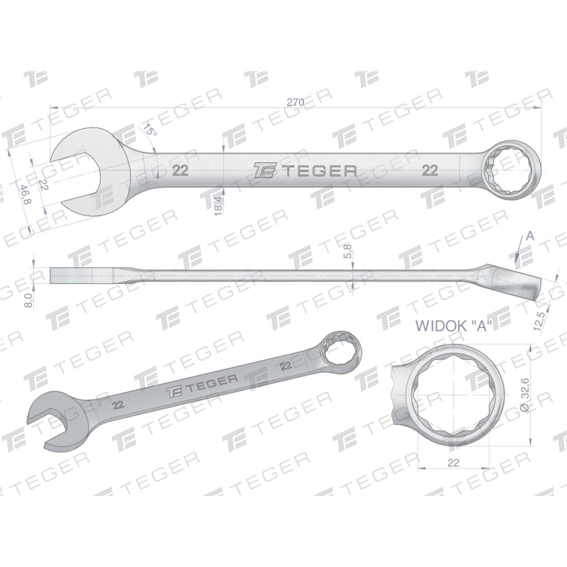 Klucz płasko-oczkowy 22 mm / TEGER-347894619