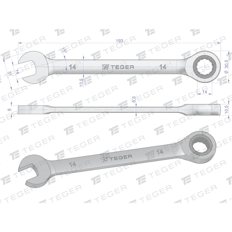 Klucz płasko-oczkowy z grzechotką 14 mm / TEGER-347468312