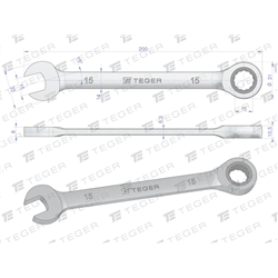 Klucz płasko-oczkowy z grzechotką 15 mm / TEGER-347896652