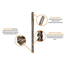 Wiertło do betonu widiowe - SDS PLUS 4-ostrzowe 12x1000 mm / TEGER-347468494