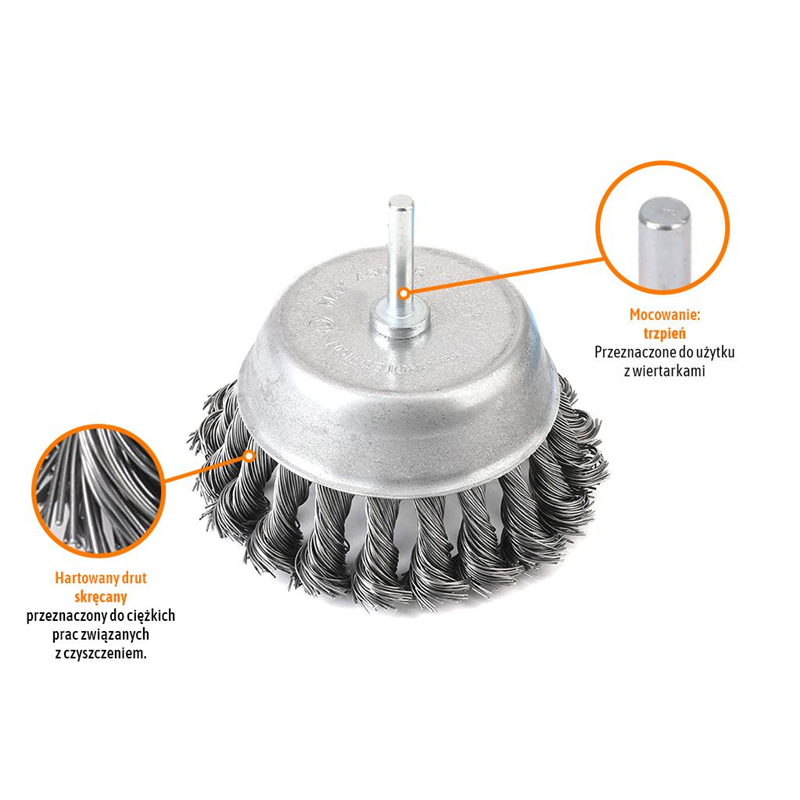 Szczotka doczołowa z trzpieniem - drut skręcany FI 6/100 mm / TEGER-347472554