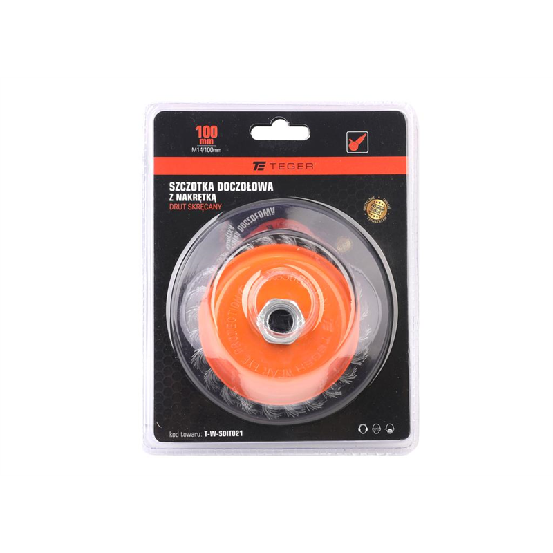 Szczotka doczołowa z nakrętką - drut skręcany M14/100 mm / TEGER-347472588