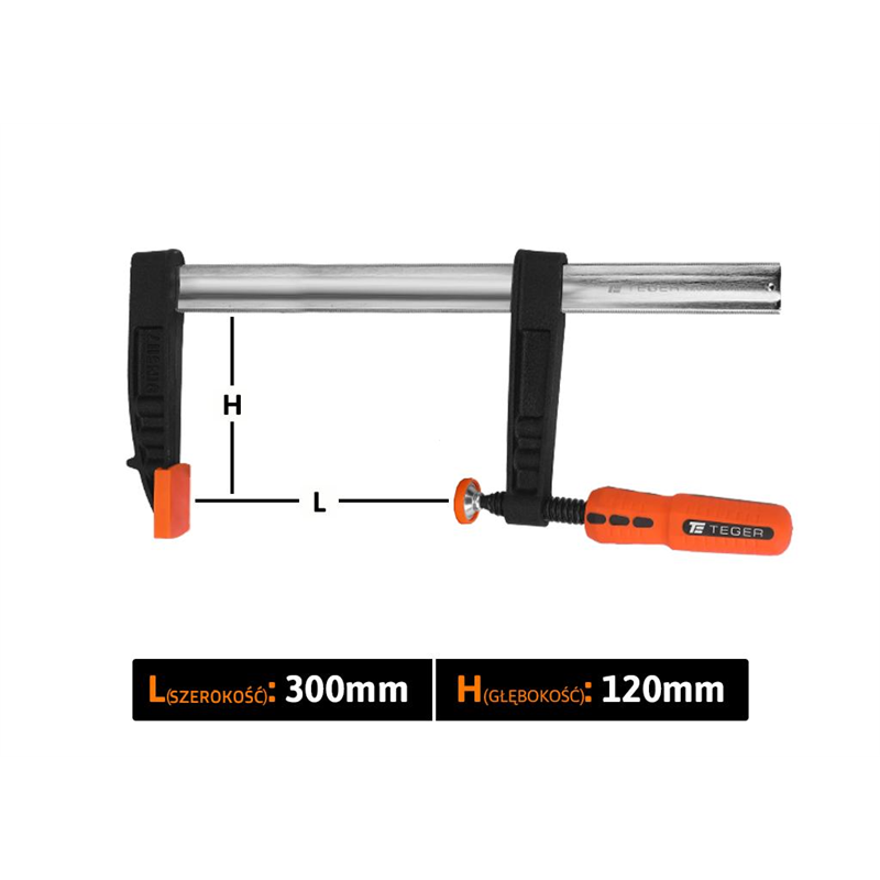 Ścisk stolarski śrubowy, TYP F  120x300 mm, Teger-347476807