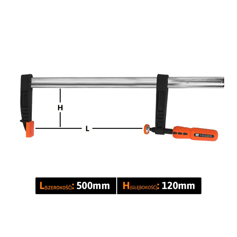 Ścisk stolarski śrubowy, TYP F  120x500 mm, Teger-347476816