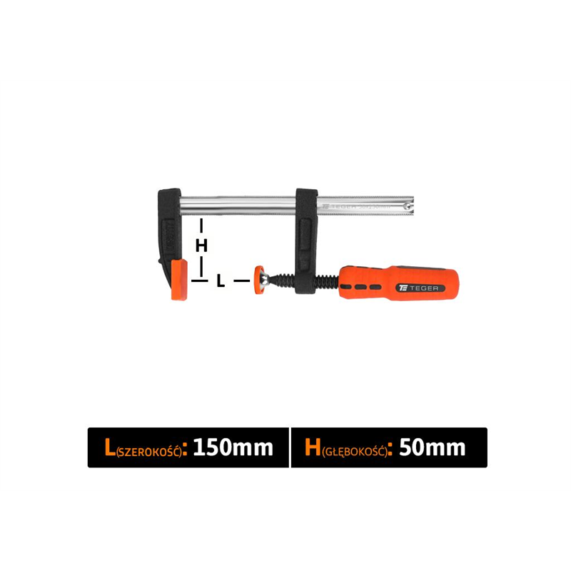 Ścisk stolarski śrubowy, TYP F  50x150 mm, Teger-347476813