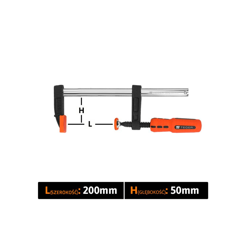 Ścisk stolarski śrubowy, TYP F  50x200 mm, Teger-347476819