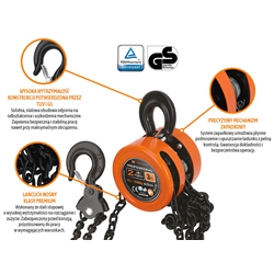 Wciągarka łańcuchowa PROFESSIONAL, 2T, 3m, cert. CE, Teger-347908801