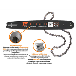Zestaw tnący, 18" (45 cm) prowadnica + łańcuch, 0,325" 1,3mm 72 og., 12z, moc. U, Teger-347909114