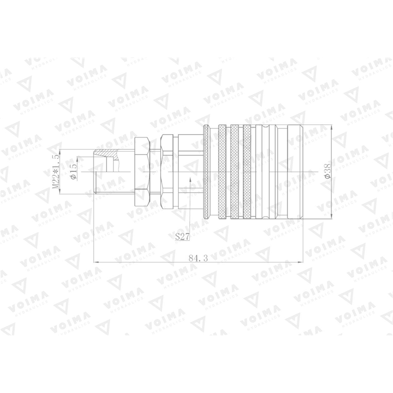 Szybkozłącze hydrauliczne gniazdo EURO M22x1.5 GZ Push-pull long (9100822GL) VOIMA (opakowanie 50szt)-347891659