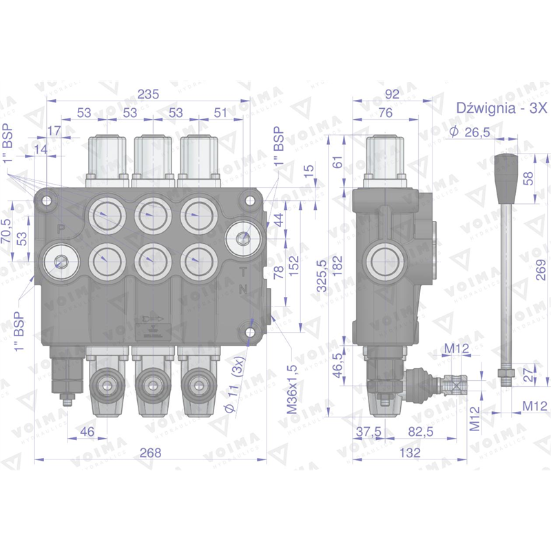 Rozdzielacz hydrauliczny 3-sekcyjny 120L VOIMA-347904169
