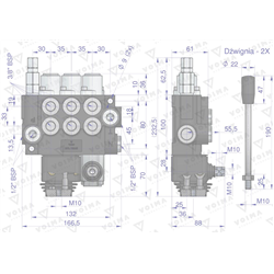 Rozdzielacz hydrauliczny 3-sekcyjny 40L (2 sekcje x 1 dźwignia + 1 sekcja x 1 dźwignia) VOIMA-347474347