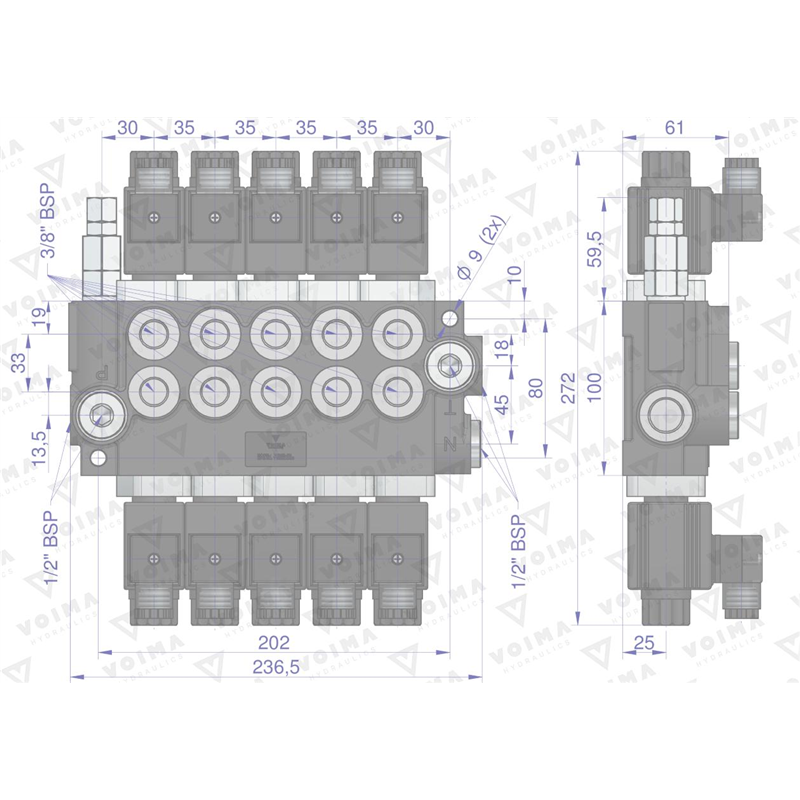 Rozdzielacz hydrauliczny 5-sekcyjny sterowany elektrycznie 12V 40L VOIMA-347475832