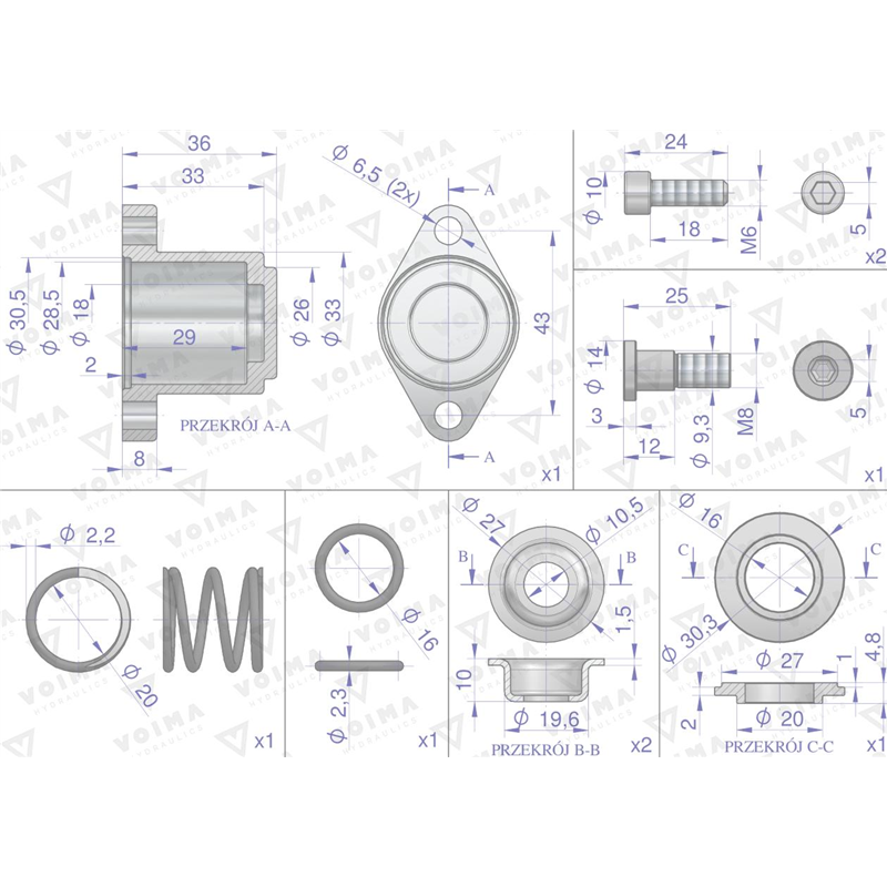 Kołpak rozdzielacza hydraulicznego dolny kompletny 40L VOIMA-347904156