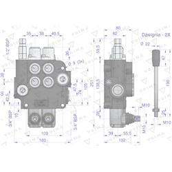 Rozdzielacz hydrauliczny 2-sekcyjny 80L z zatrzaskami VOIMA-347904221