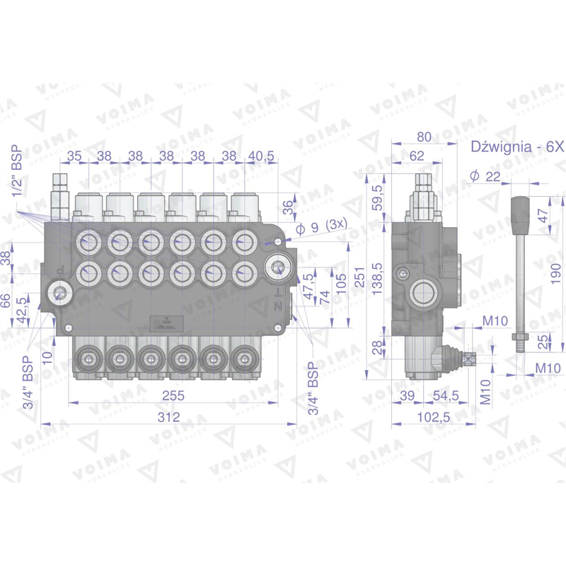 Rozdzielacz hydrauliczny 6-sekcyjny 80L VOIMA-347904237