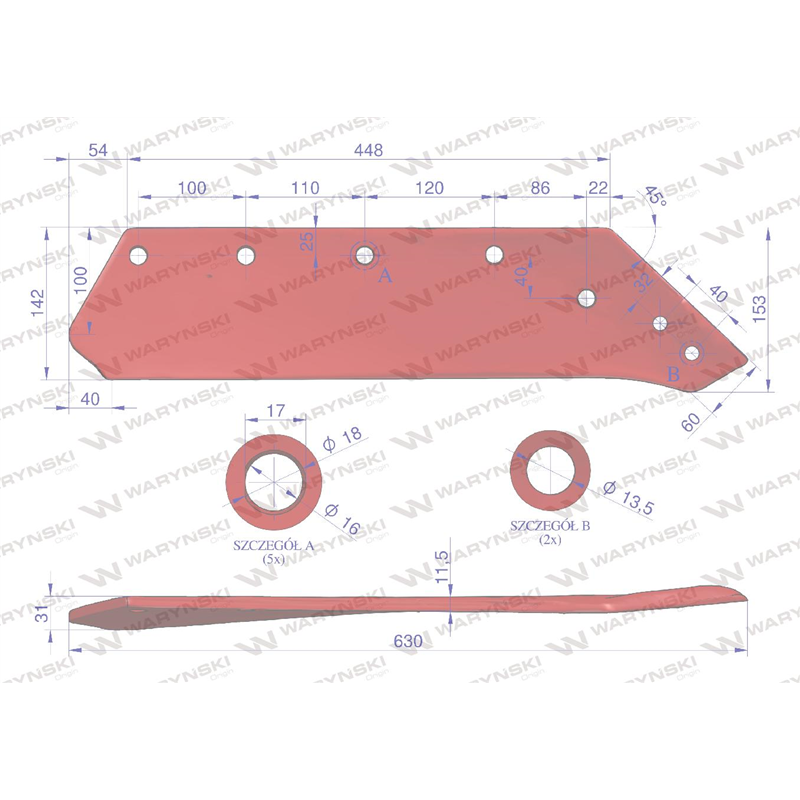 Eurolemiesz prawy 18" zastosowanie  Kverneland Pług stal borowa Waryński-347878295