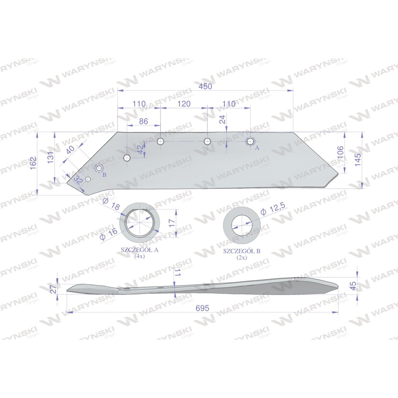 Eurolemiesz lewy 20" zastosowanie Kverneland Pług stal borowa Waryński-347459734