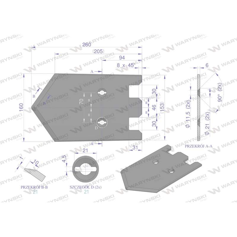 Lemiesz 160mm , listwowy środkowy, zastosowanie Grimme, Waryński-347905148
