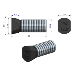 Śruba kpl. płużna oval z dwóch stron ścięta M14x39 mm kl.12.9 zastosowanie Vogel & Noot Waryński M14X39OV2VN ( sprzedawane po 25