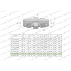 Złączka hydrauliczna calowa BB 1 1/16" UNF (JIC) Waryński-347889499