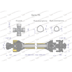 Wał, przegubowo-teleskopowy 860-1250mm 970Nm sprzęgło cierne 1700Nm CE 2020 seria 7R, Waryński-347476542