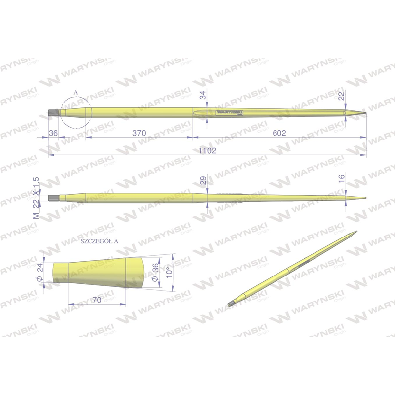Ząb ładowacza uniwersalny prosty L- 1100 mm zastosowanie 5193-RT1 Tur WARYŃSKI-347875629