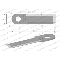 Nóż przystawki do kukurydzy napawany 250x60x6 otwór 30mm zastosowanie Claas Conspeed 9942330 WARYŃSKI-347475361